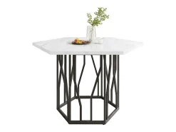 Mesa de comedor hexagonal con tablero chapado en mármol blanco y patas centrales de metal negro - 115,5x100x75cm