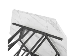 Mesa de comedor hexagonal con tablero chapado en mármol blanco y patas centrales de metal negro - 115,5x100x75cm