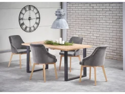 Mesa de comedor industrial extensible de 160-210 cm con tablero de aspecto roble y estructura de metal Venice negro