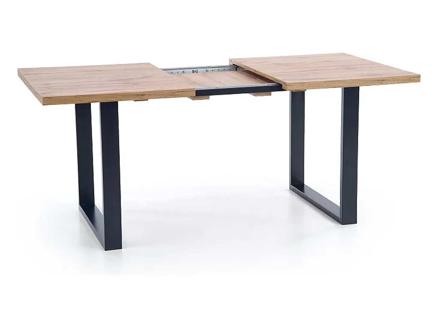 Mesa de comedor industrial extensible de 160-210 cm con tablero de aspecto roble y estructura de metal Venice negro