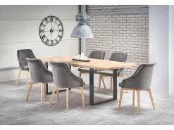 Mesa de comedor industrial extensible de 160-210 cm con tablero de aspecto roble y estructura de metal Venice negro