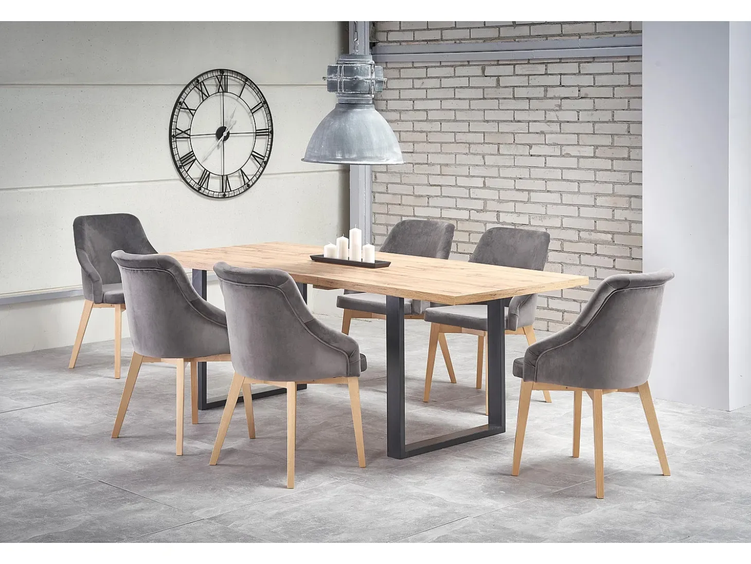 Mesa de comedor industrial extensible de 160-210 cm con tablero de aspecto roble y estructura de metal Venice negro