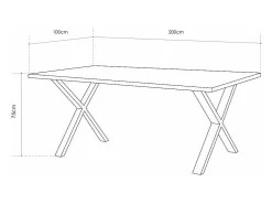 Mesa de comedor industrial de 75x200x100 cm con sobre de madera y patas metálicas Lincoln