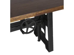 Mesa de comedor industrial regulable en altura hierro negro y madera de mango marrón Kouba 160 cm