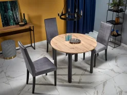 Mesa de comedor industrial redonda extensible con tablero de aspecto roble y patas negras CARENE