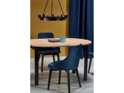Mesa de comedor industrial redonda extensible con tablero de aspecto roble y patas negras CARENE