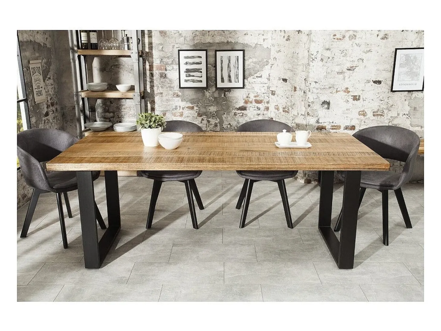 Mesa de comedor LODEN 200 cm – Tablero de madera maciza de mango y patas de metal negro