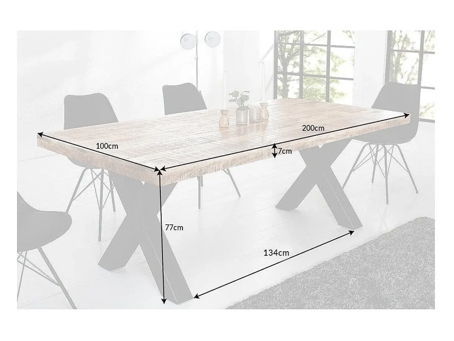 Mesa de comedor LODEN – Madera maciza de mango barnizada – 200 cm – Estilo industrial