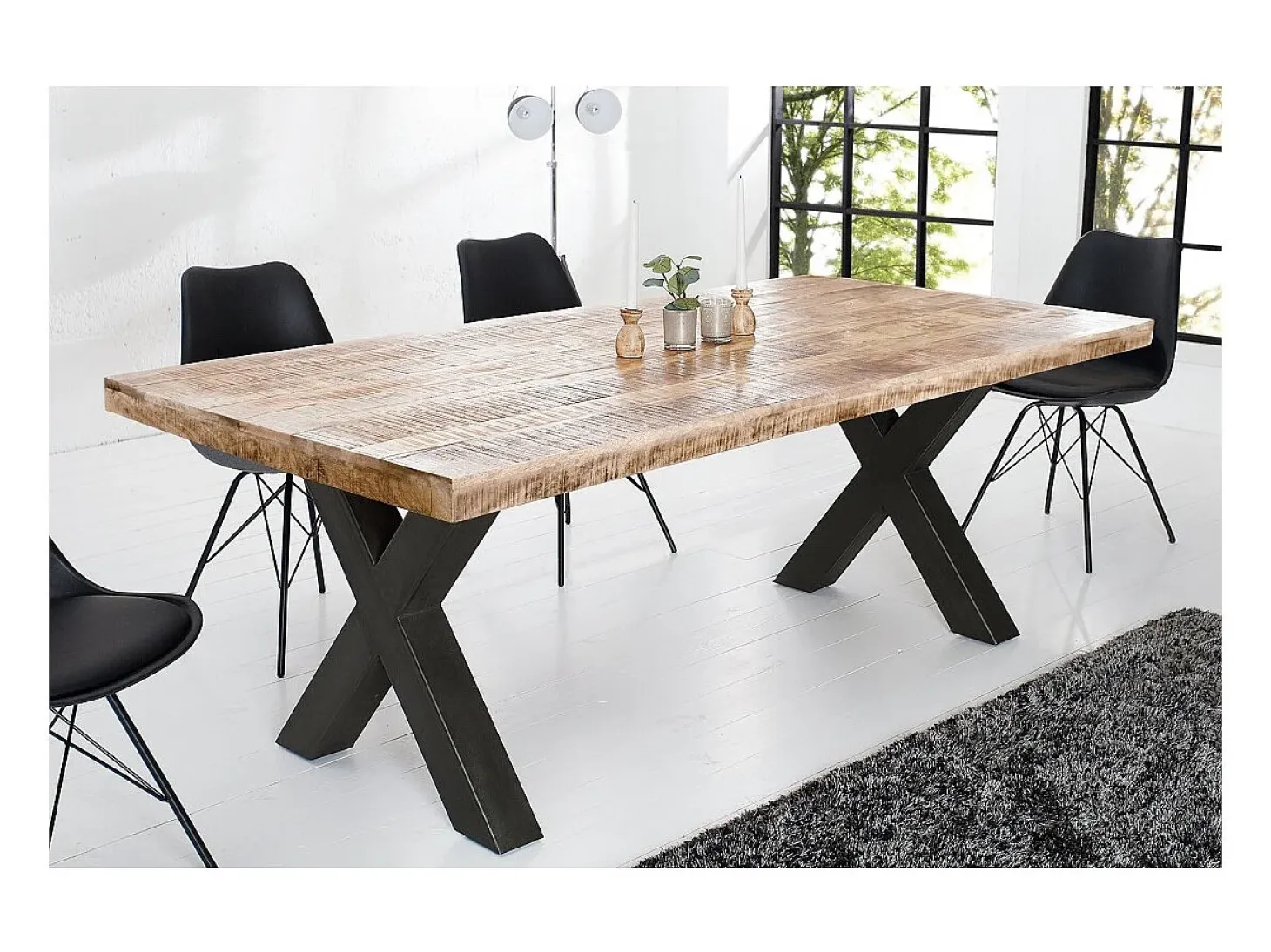 Mesa de comedor LODEN – Madera maciza de mango barnizada – 200 cm – Estilo industrial