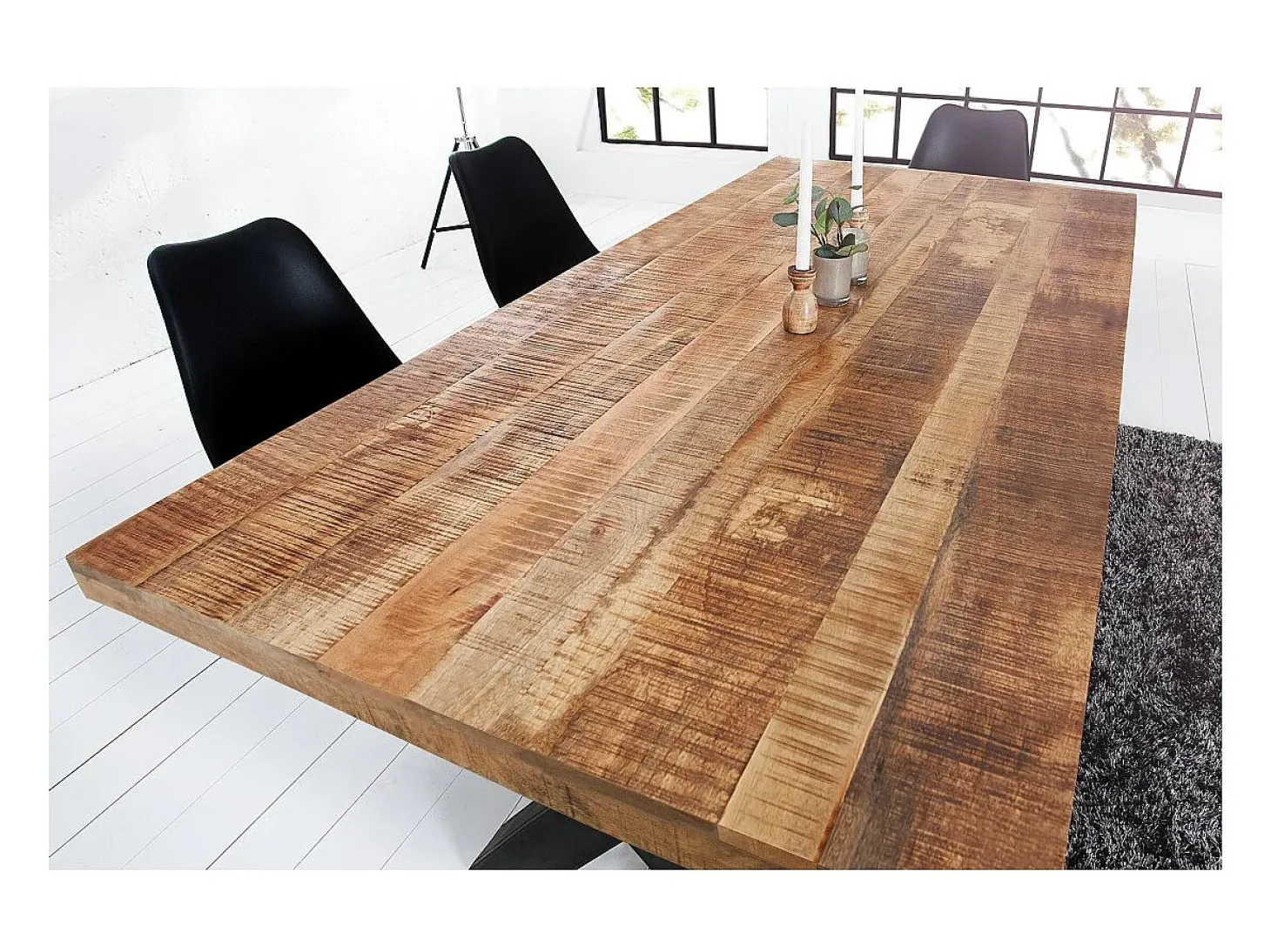 Mesa de comedor LODEN – Madera maciza de mango barnizada – 200 cm – Estilo industrial