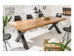 Mesa de comedor LODEN – Madera maciza de mango barnizada – 240 cm – Estilo industrial