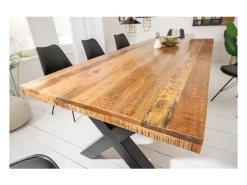 Mesa de comedor LODEN – Madera maciza de mango barnizada – 240 cm – Estilo industrial