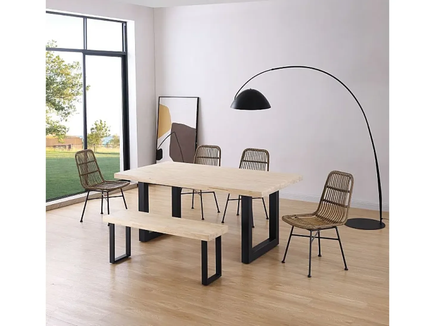 Mesa de comedor Loft rectangular diseño nórdico roble Nordish/negro 76x180x100 cm Adec