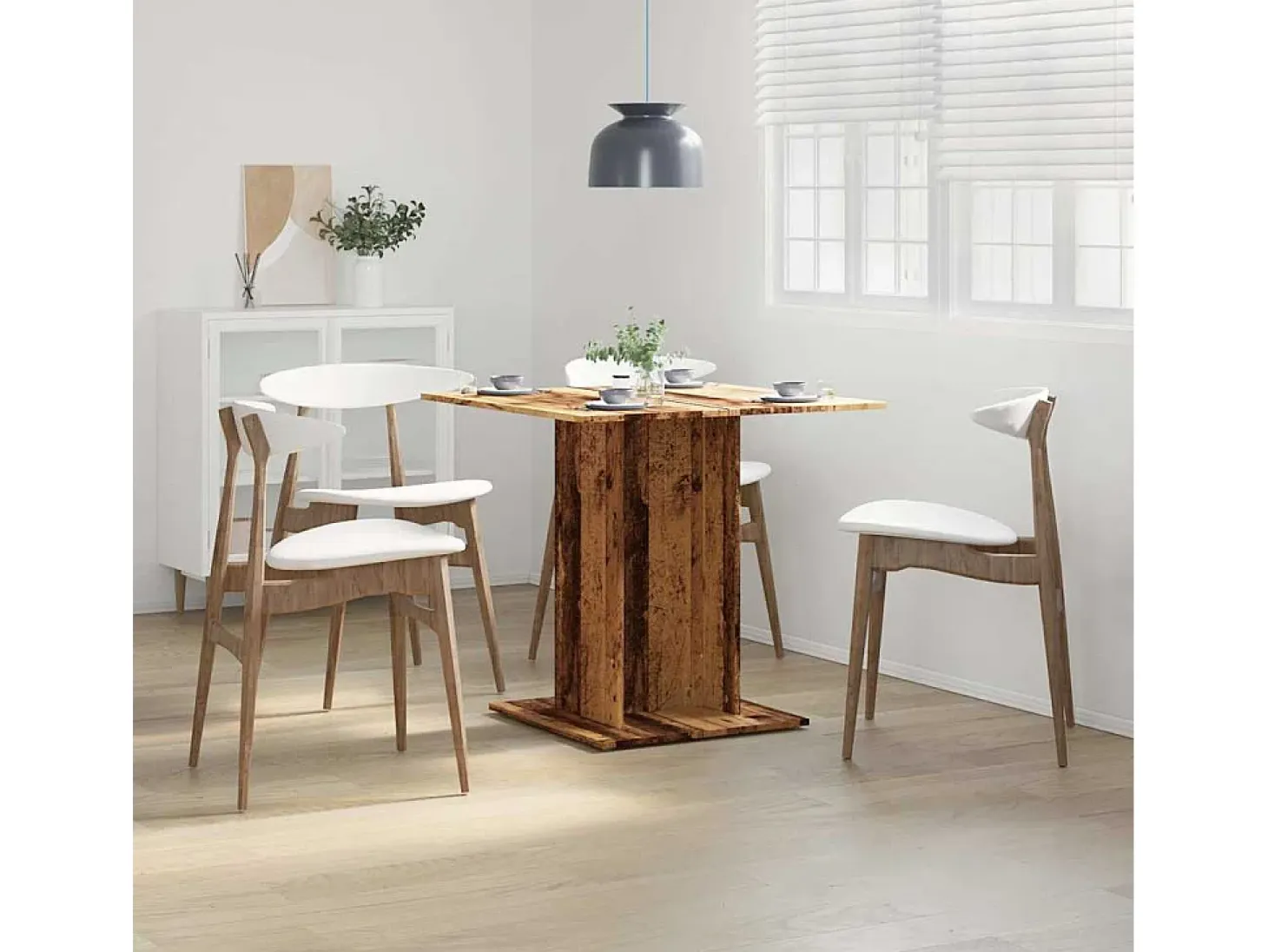 Mesa de comedor madera de ingeniería envejecida 80x80x75 cm