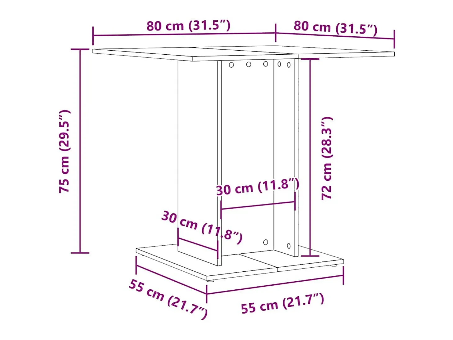 Mesa de comedor madera de ingeniería envejecida 80x80x75 cm