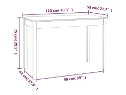 Mesa de comedor madera maciza de pino blanca 110x55x75 cm