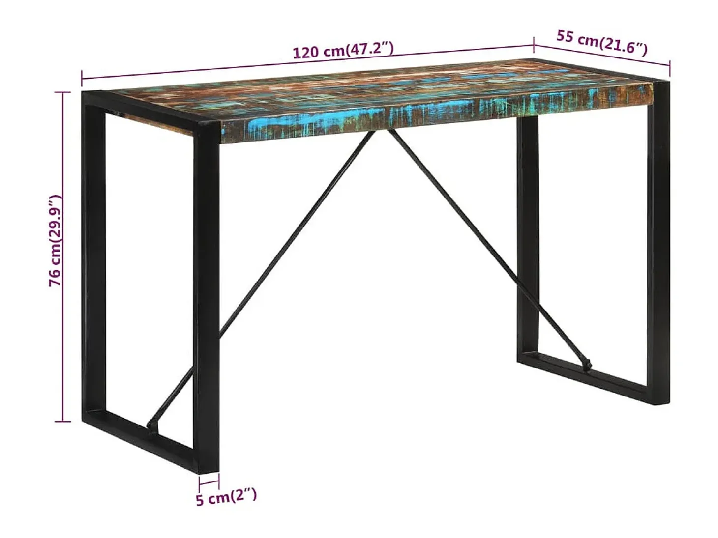 Mesa de comedor madera maciza reciclada 120x55x76 cm