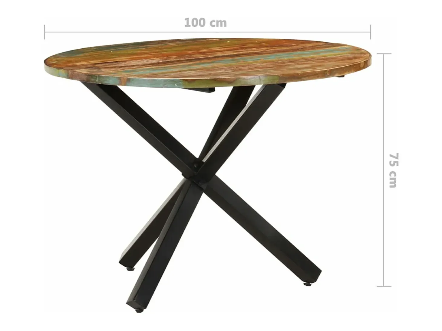 Mesa de comedor madera maciza reciclada redonda 100x100x75 cm