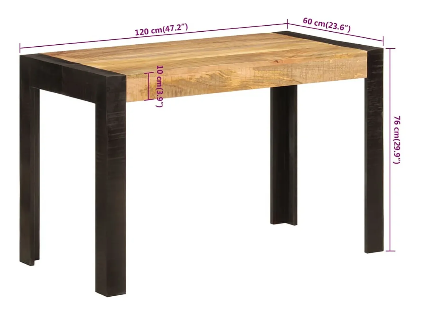 Mesa de comedor madera maciza de mango 120x60x76 cm