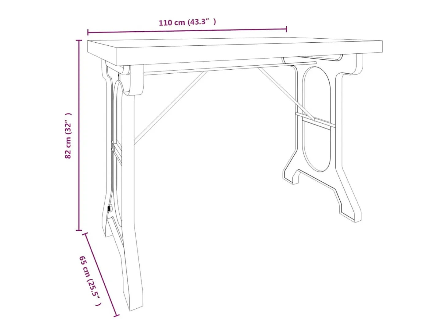 Mesa de comedor madera maciza de abeto y hierro 110x65x82 cm
