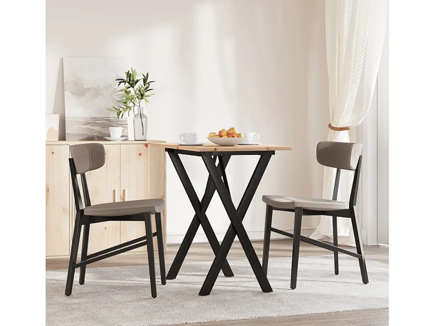 Mesa de comedor marco X madera maciza pino y hierro 80x50x75 cm