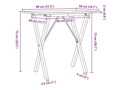 Mesa de comedor marco X madera maciza pino y hierro 80x50x75 cm