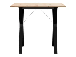 Mesa de comedor marco Y madera maciza pino y hierro 90x90x75 cm