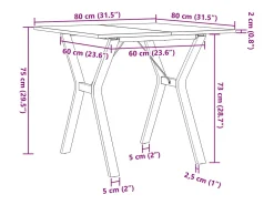 Mesa de comedor marco Y madera maciza pino y acero 80x80x75 cm