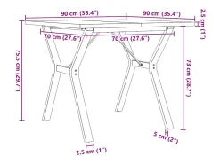 Mesa de comedor marco Y madera maciza pino y acero 90x90x75,5cm