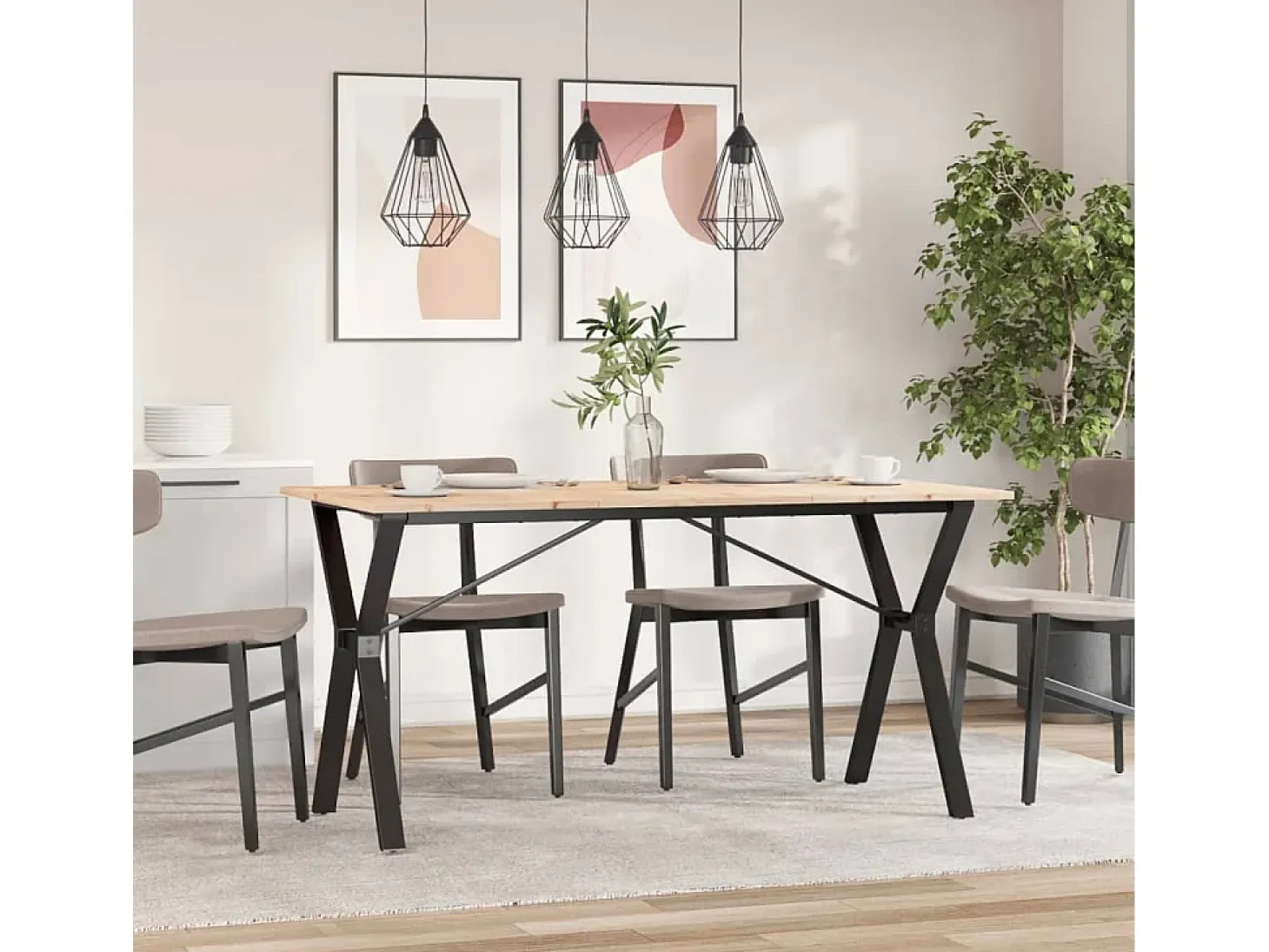 Mesa de comedor marco Y madera maciza pino y hierro 160x80x75cm ES238724