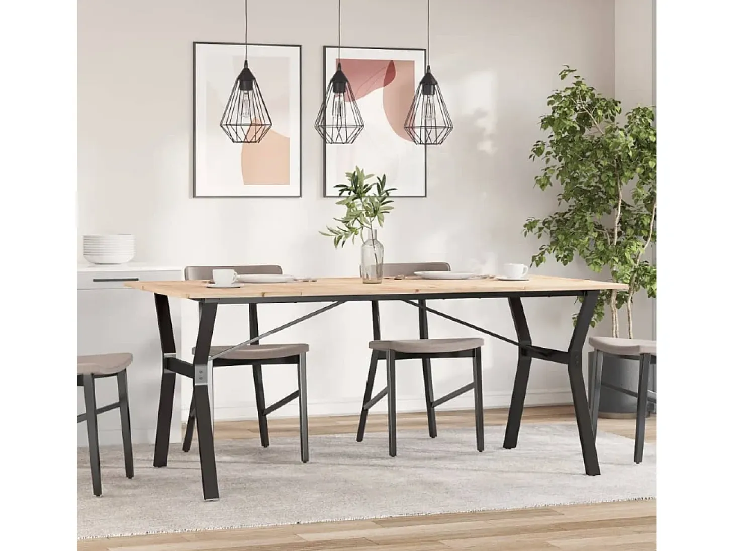 Mesa de comedor marco Y madera maciza pino y hierro 180x90x75cm ES489151