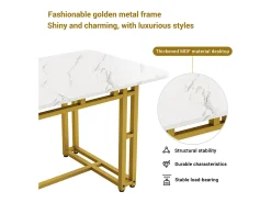 Mesa de comedor moderna, MDF, patas de metal dorado, 120x70x74 cm