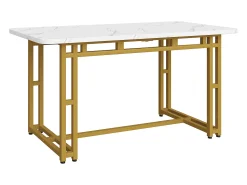 Mesa de comedor moderna, MDF, patas de metal dorado, 120x70x74 cm