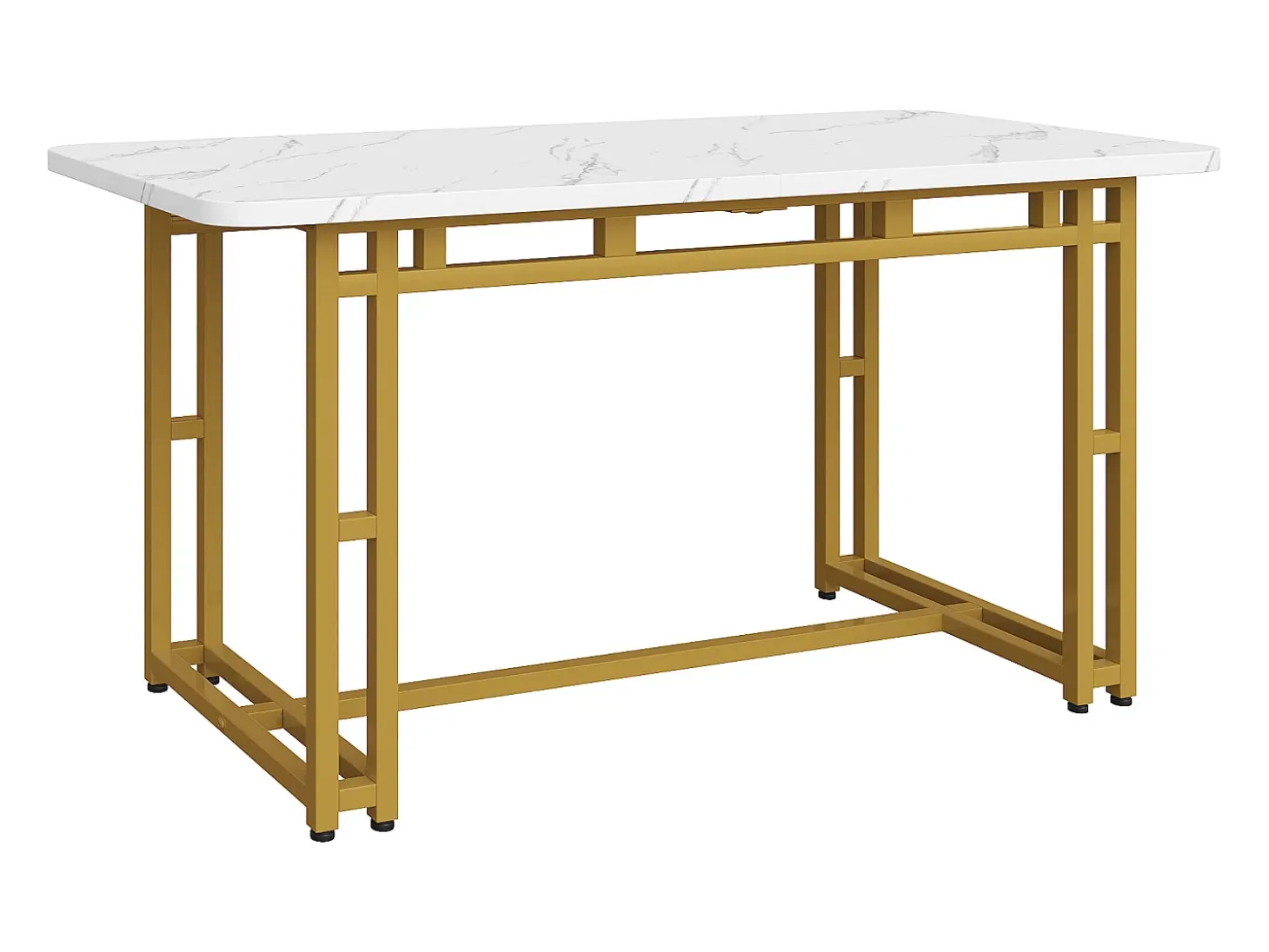 Mesa de comedor moderna, MDF, patas de metal dorado, 120x70x74 cm
