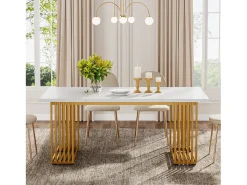 Mesa de comedor moderna para 6 a 8 personas, mesa de comedor blanca de 179,8 cm, mesa de cocina de madera para el Día de San Patricio