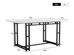 Mesa de comedor moderna y lujosa para 6 personas - Estructura de metal resistente - Madera - Color negro (120 x 70 cm)