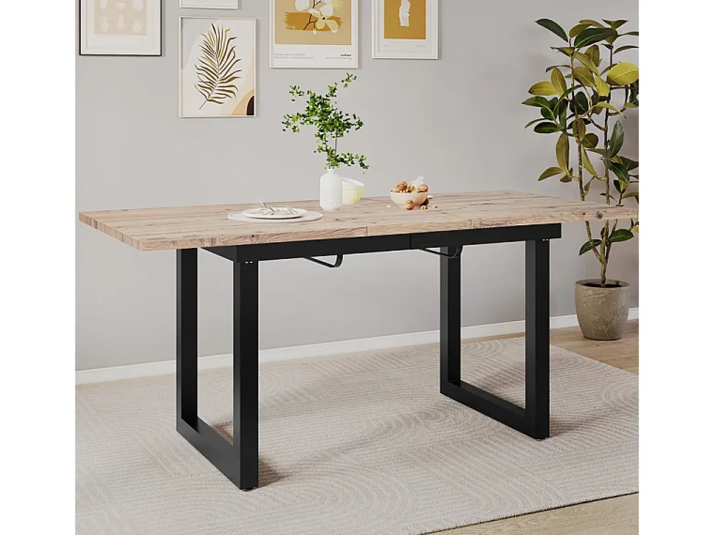 Mesa de comedor multifuncional extensible de acero - estilo industrial - Natural