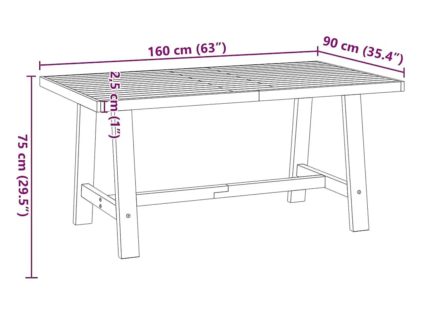 Mesa de comedor NOAIN con patas en forma de A 160x90x75cm pino macizo