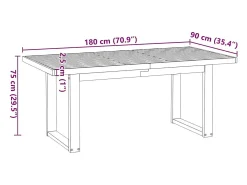 Mesa de comedor NOAIN patas en U 180x90x75cm pino macizo