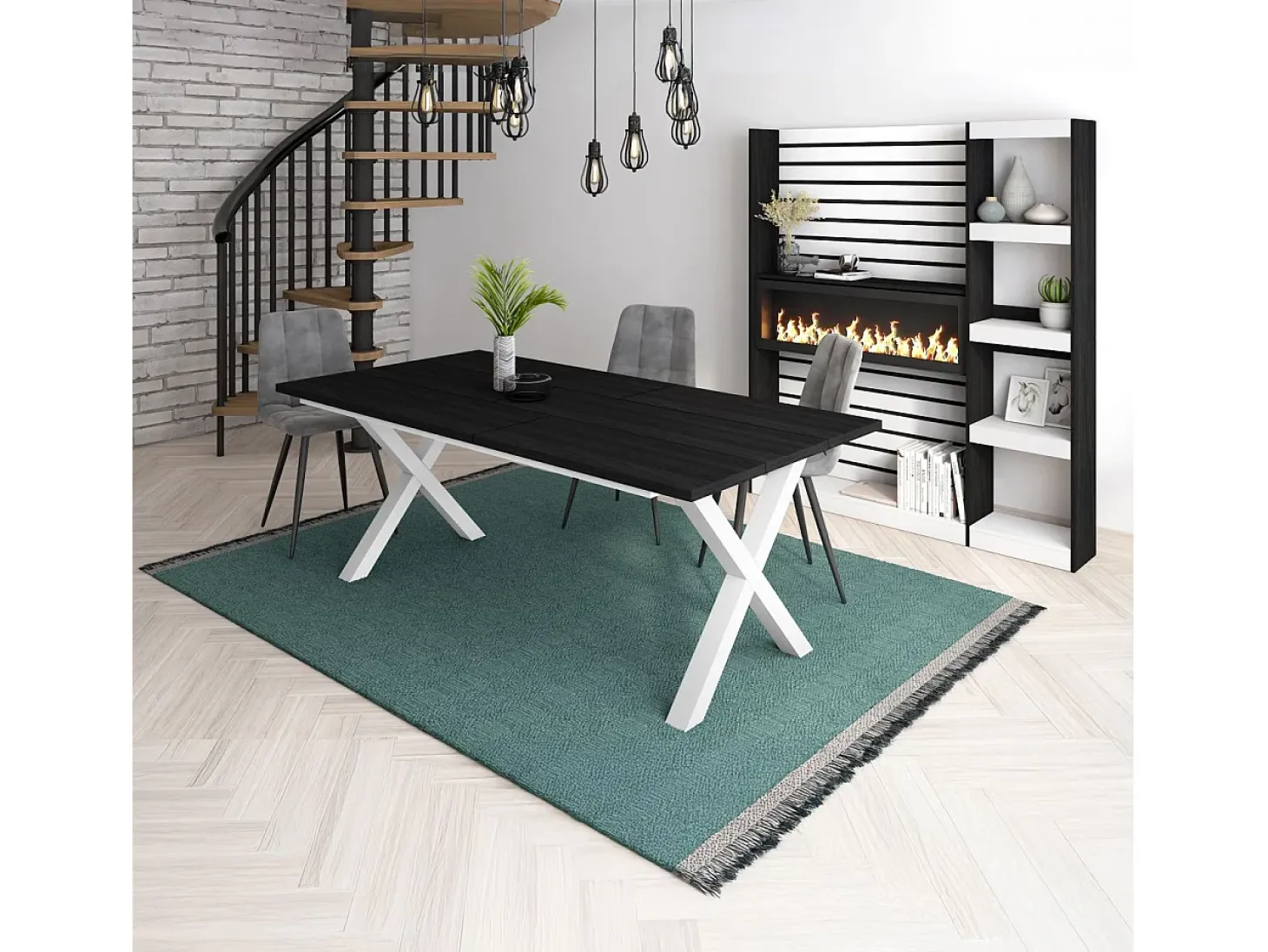 Mesa de comedor Oana 200 Negro Blanco
