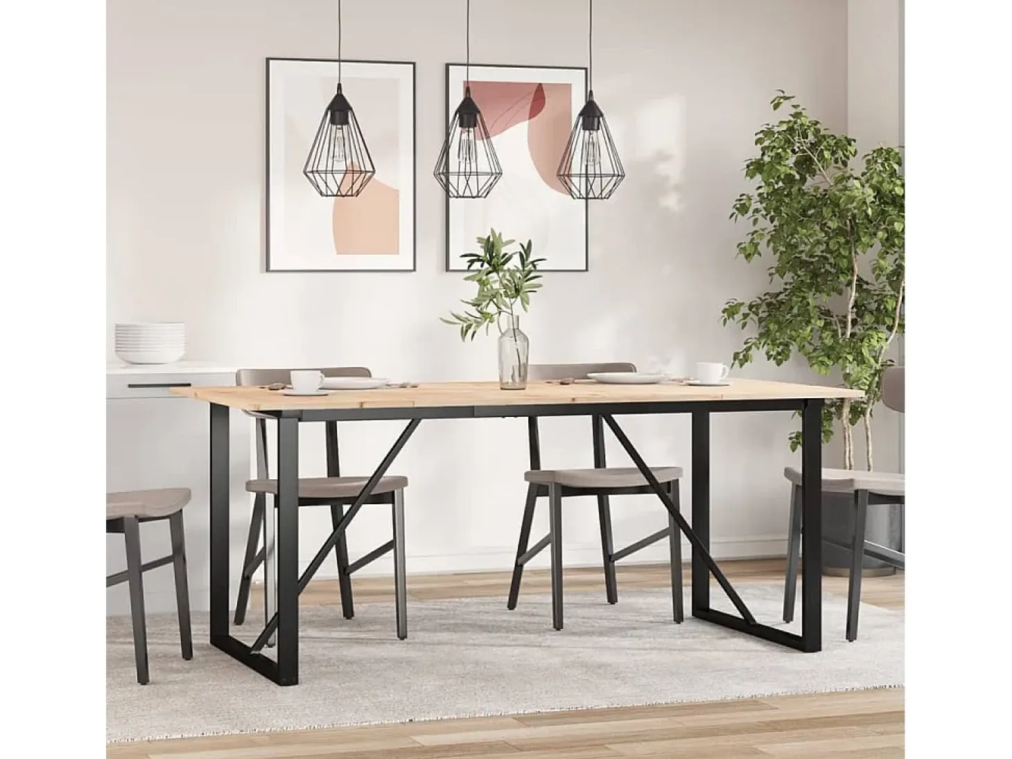 Mesa de comedor O-frame 180x90x75 cm madera maciza de pino acero