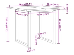 Mesa de comedor O-frame 90x90x75,5cm madera maciza de pino acero