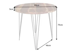 Mesa de comedor ORBO 80 cm – Tablero de madera de Sheesham barnizado y estructura de metal negro – Estilo industrial