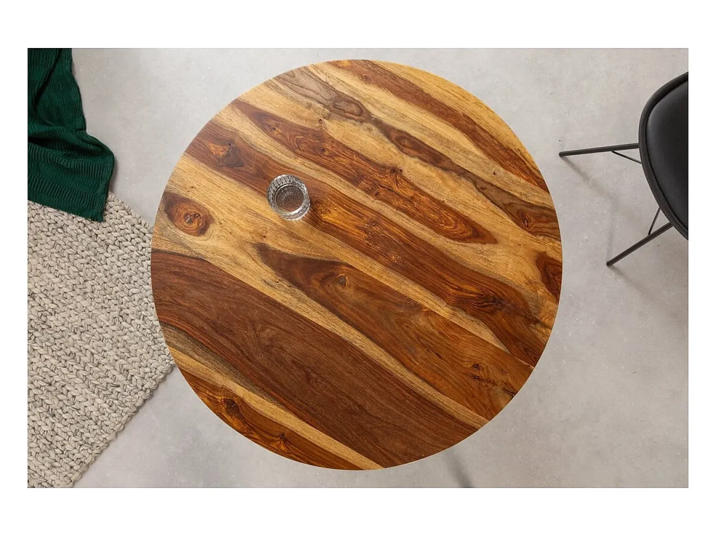 Mesa de comedor ORBO 80 cm – Tablero de madera de Sheesham barnizado y estructura de metal negro – Estilo industrial