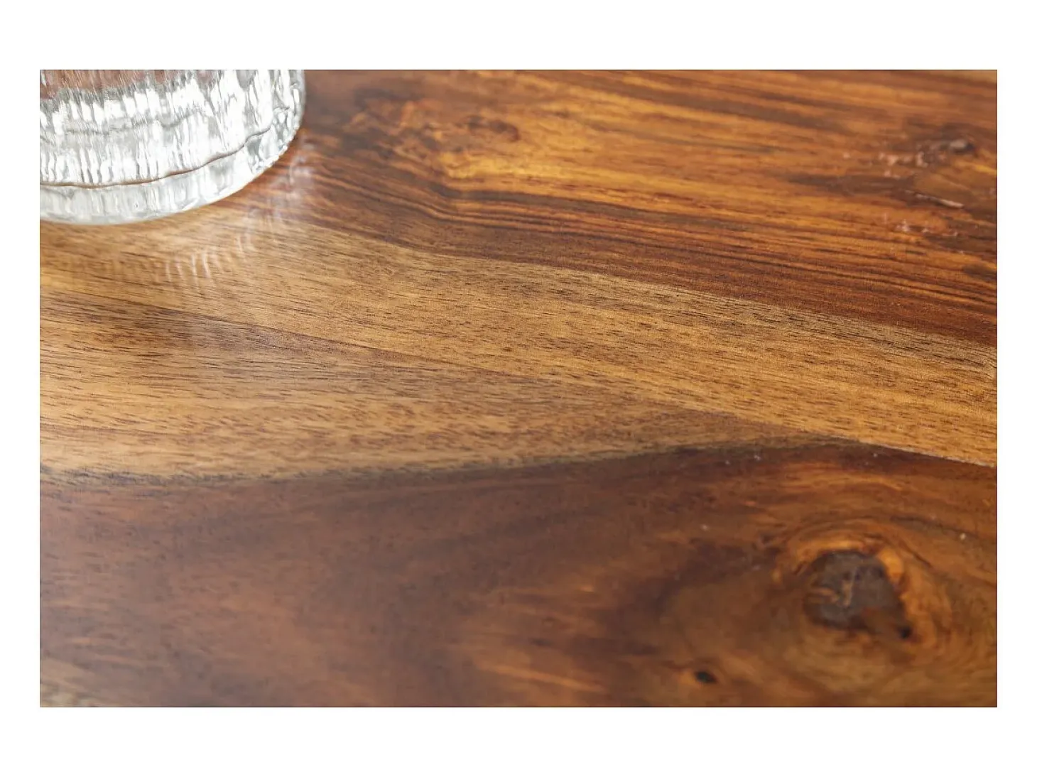 Mesa de comedor ORBO 80 cm – Tablero de madera de Sheesham barnizado y estructura de metal negro – Estilo industrial