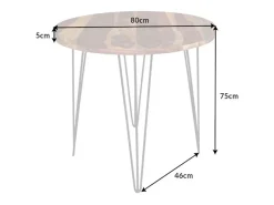Mesa de comedor ORBO 80 cm – Tablero de madera de Sheesham barnizado y estructura de metal negro – Estilo industrial