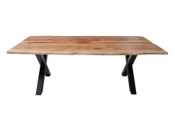 Mesa de comedor ORKAN – Madera maciza de acacia barnizada y metal negro – 200 cm – Estilo industrial