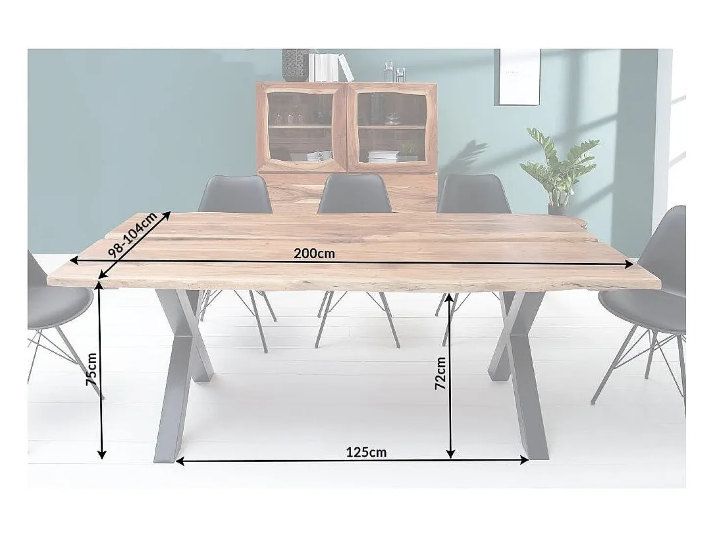 Mesa de comedor ORKAN – Madera maciza de acacia barnizada y metal negro – 200 cm – Estilo industrial
