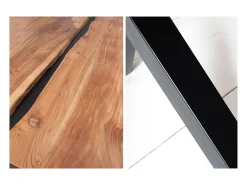 Mesa de comedor ORKAN – Madera maciza de acacia barnizada y metal negro – 200 cm – Estilo industrial