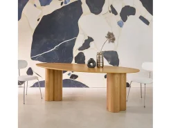 Mesa de comedor ovalada de madera de hevea para 8 personas, 220cm